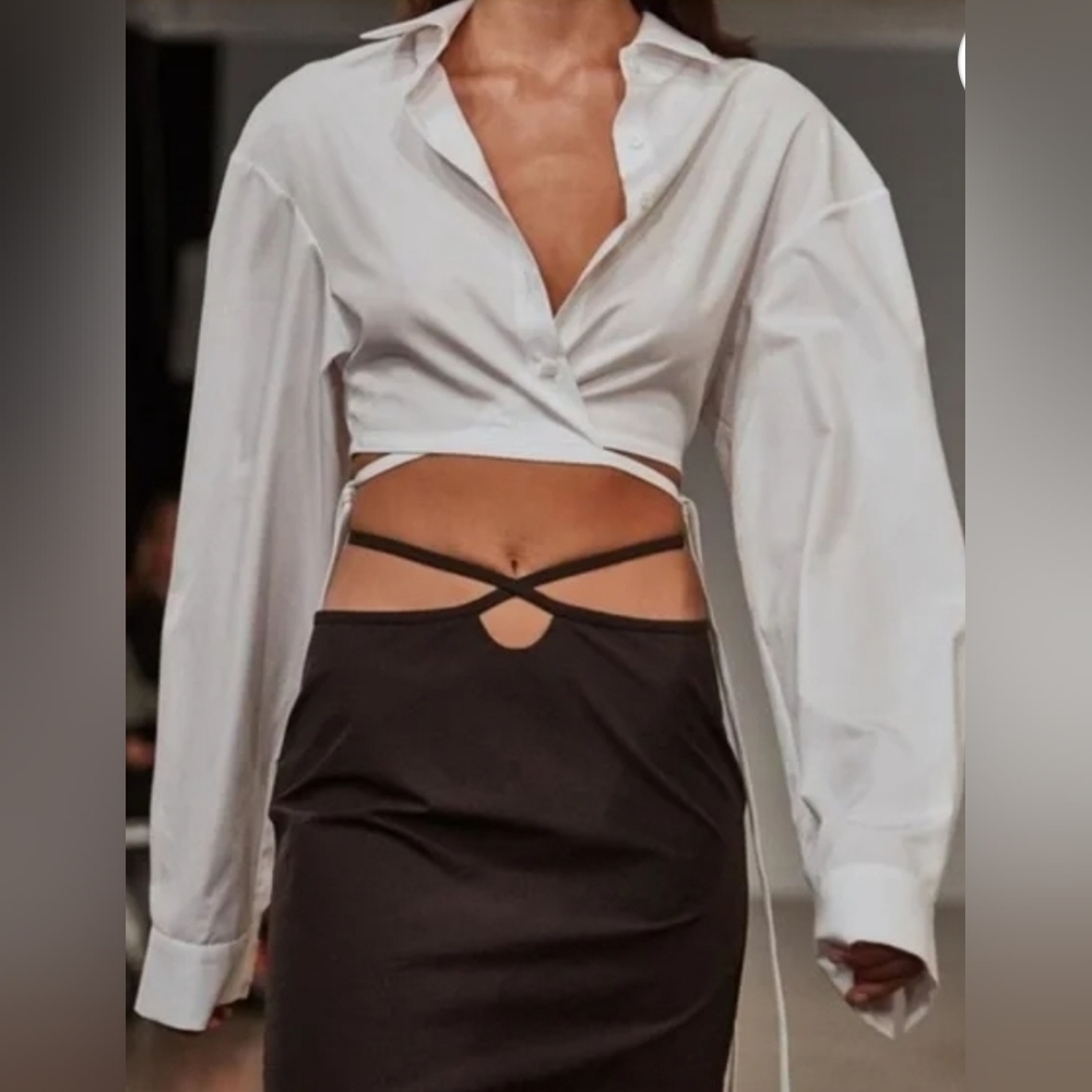 Christopher Esber White Crop Tie Shirt Size 2 - Wrap Blouse Button-Down